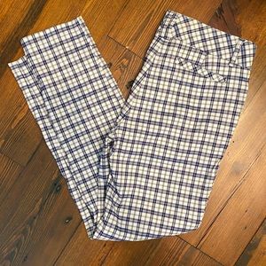 Blue/White Checked Capris; Size Medium
